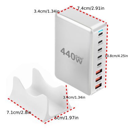 Hub de Încărcare Alb 440W, 8-Port USB C, Adaptor Laptop