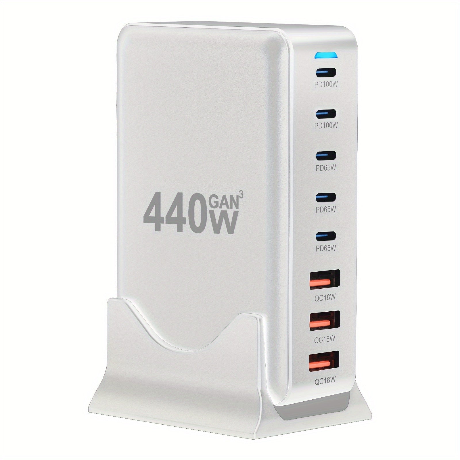 Hub de Încărcare Alb 440W, 8-Port USB C, Adaptor Laptop