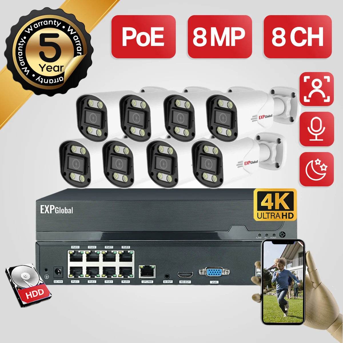 Sistem de Securitate EXPGobal 8MP/5MP POE - Camere Exterioare - Venduqo