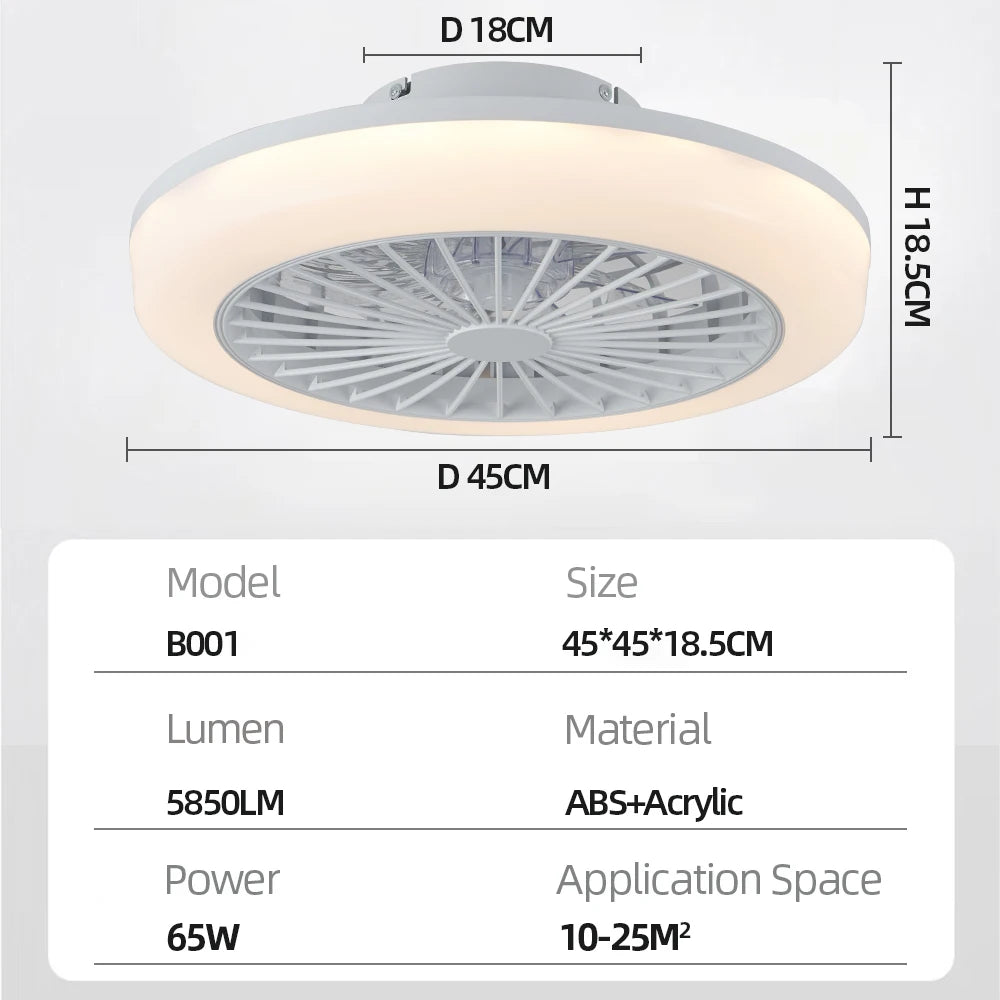 Ventilator de Tavan LED Modern cu Telecomandă, 6 Viteze