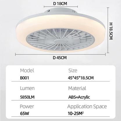 Ventilator de Tavan LED Modern cu Telecomandă, 6 Viteze