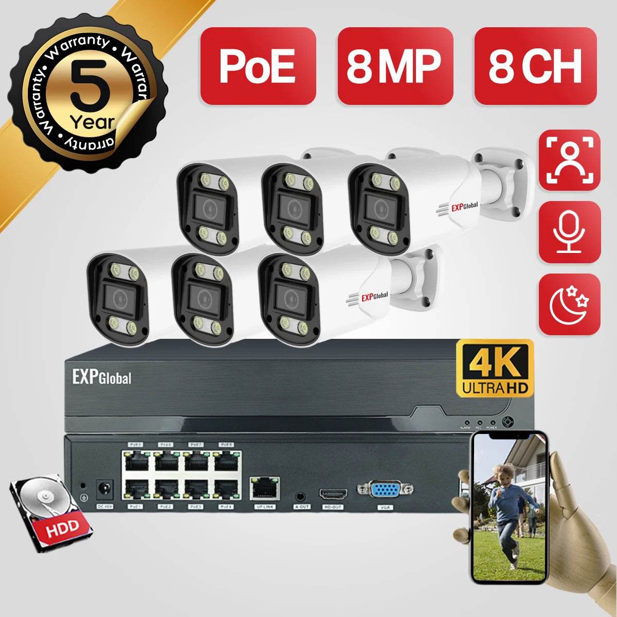 Sistem de Securitate EXPGobal 8MP/5MP POE - Camere Exterioare - Venduqo