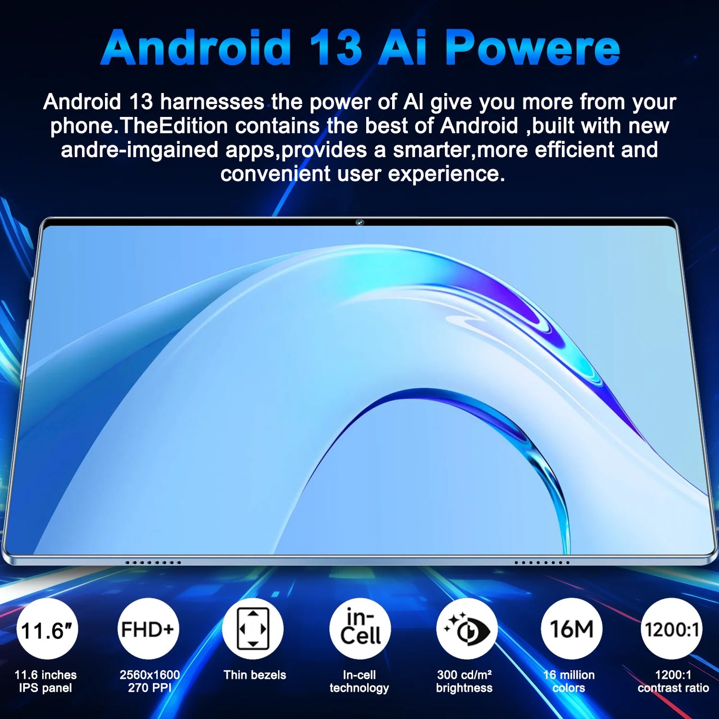 Tableta Android 11.6 inch, 16GB RAM, 1TB ROM, Dual SIM