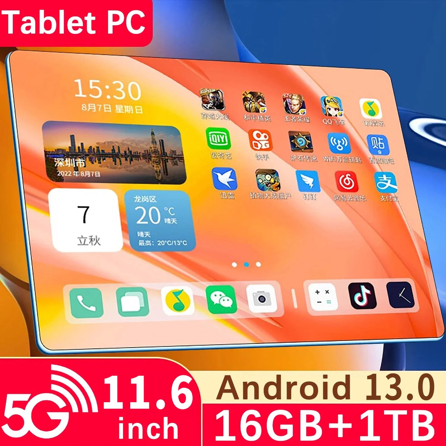 Tableta 11.6 Inch cu 16GB RAM și 1TB ROM - Android 13.0