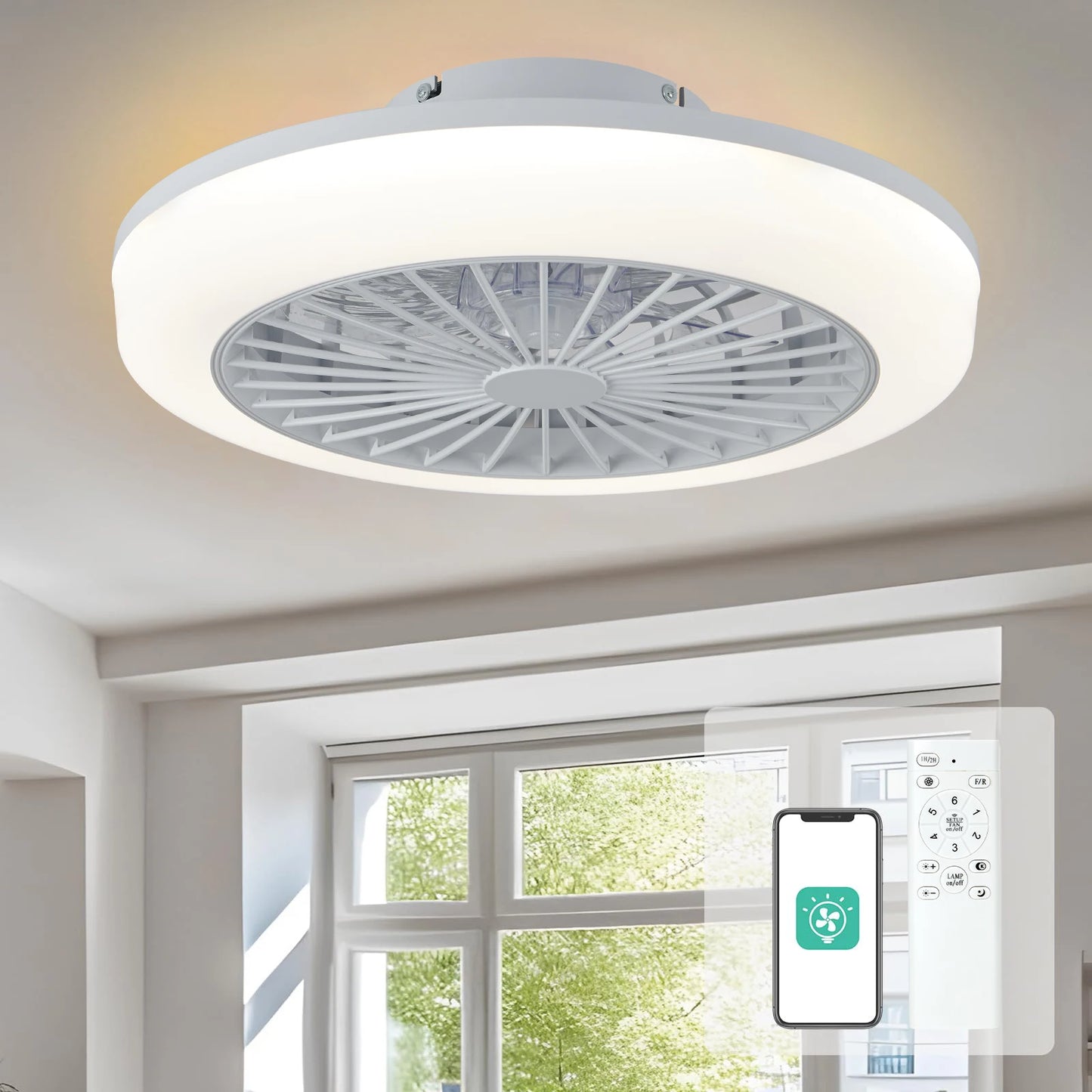 Ventilator de Tavan LED Modern cu Telecomandă, 6 Viteze