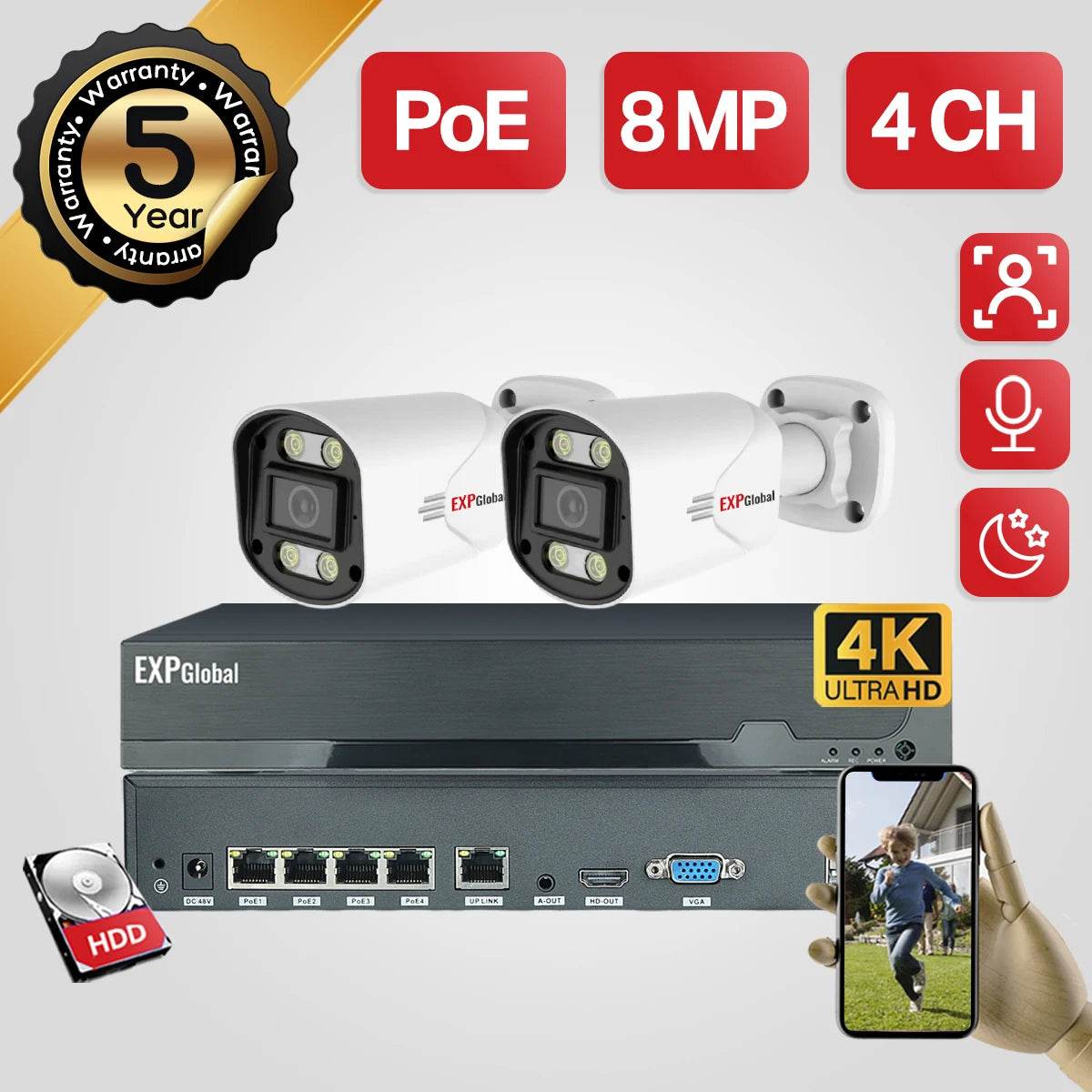 Sistem de Securitate EXPGobal 8MP/5MP POE - Camere Exterioare - Venduqo