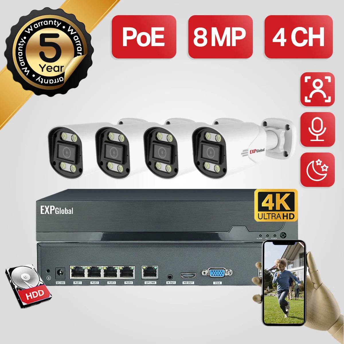 Sistem de Securitate EXPGobal 8MP/5MP POE - Camere Exterioare - Venduqo