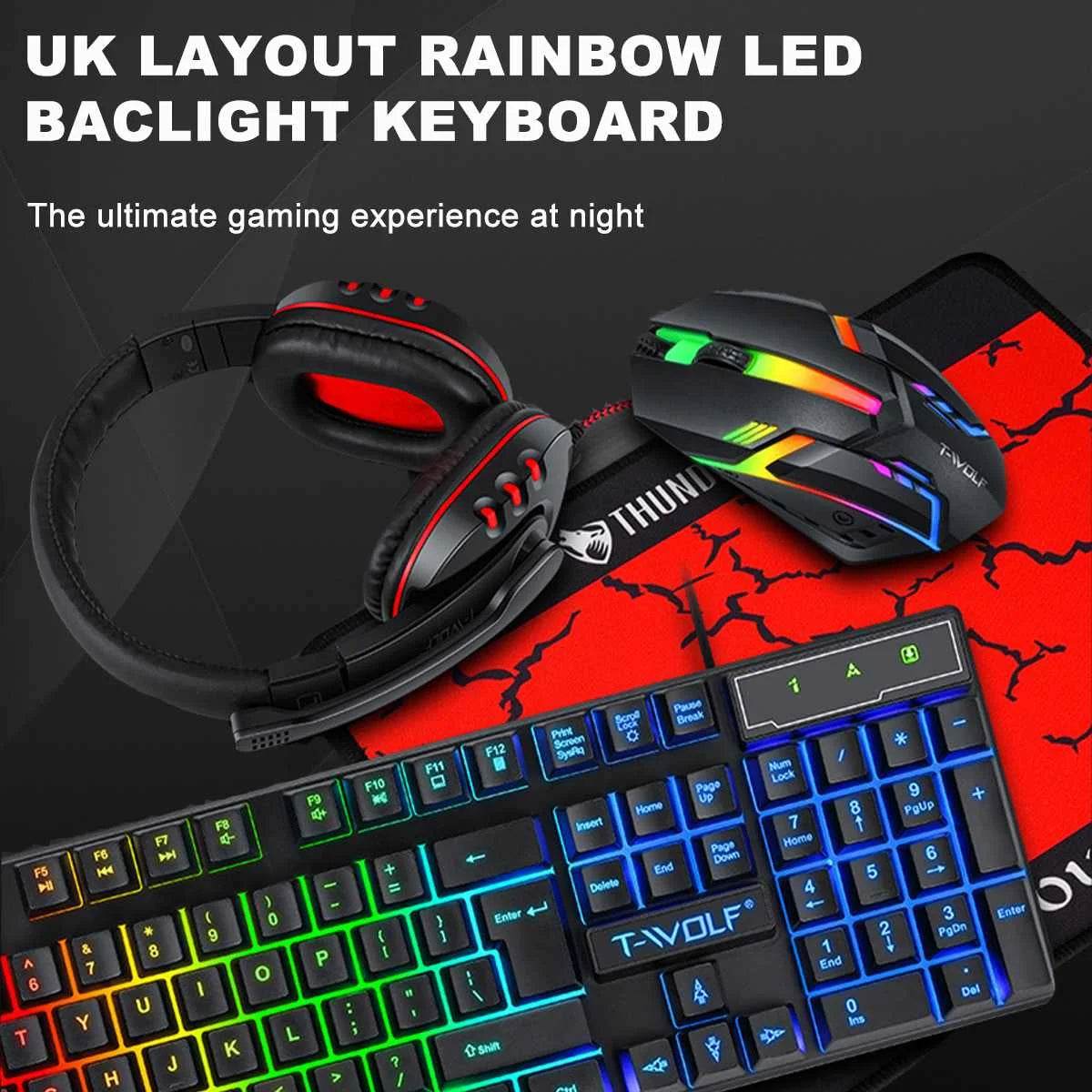 Set gaming 4Pcs: tastatură, mouse, căști și mousepad - Venduqo