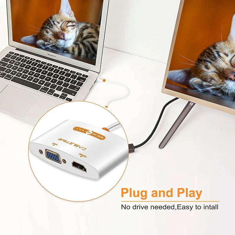 CABLETIME Mini DisplayPort to VGA HDMI Adapter 2in1 - Venduqo