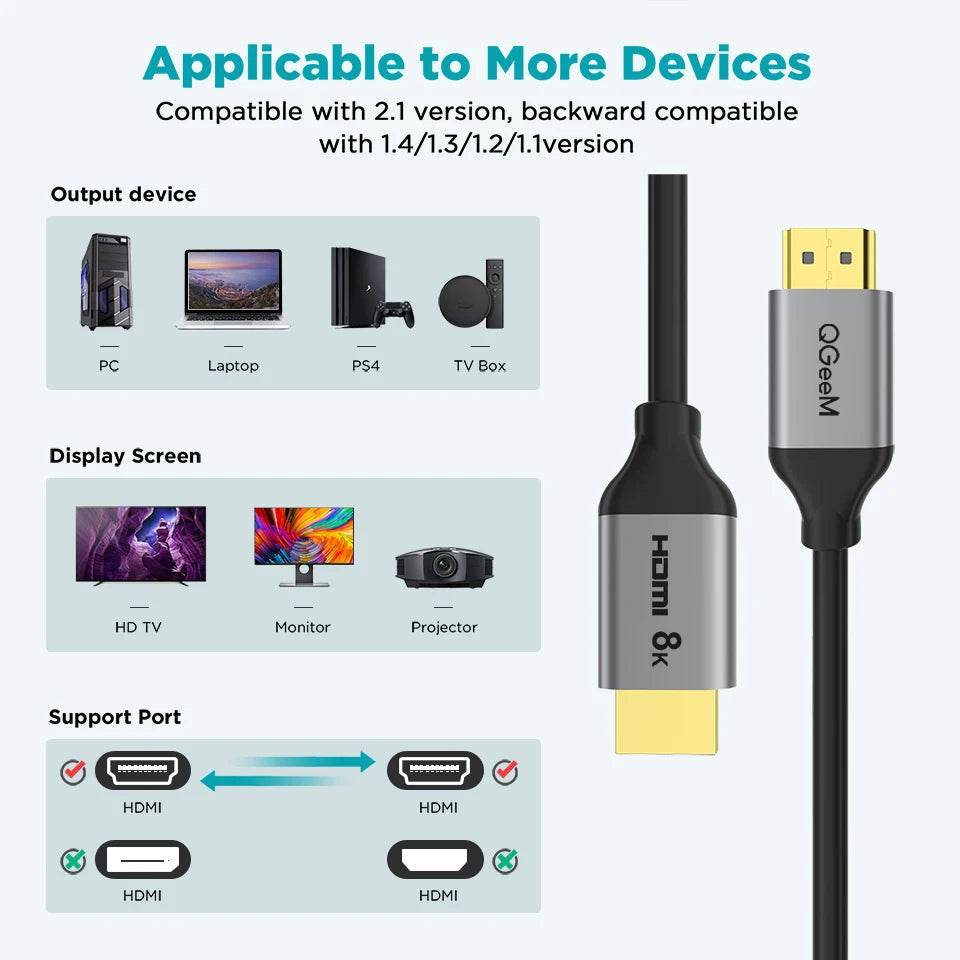 Cablu HDMI QGeeM 8K HDMI 2.1 pentru PS5, PS4, Xbox, Laptop - Venduqo