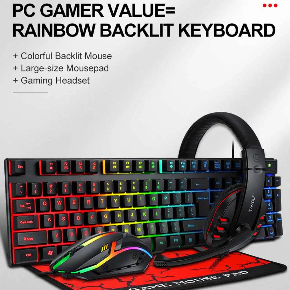 Set gaming 4Pcs: tastatură, mouse, căști și mousepad - Venduqo