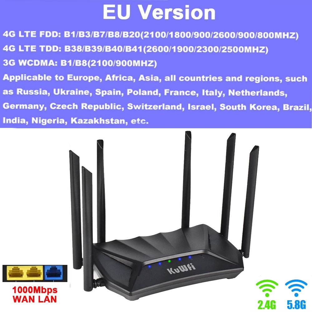 Router 4G LTE KuWFi CAT4 1200Mbps Dual Band Wi-Fi - Venduqo
