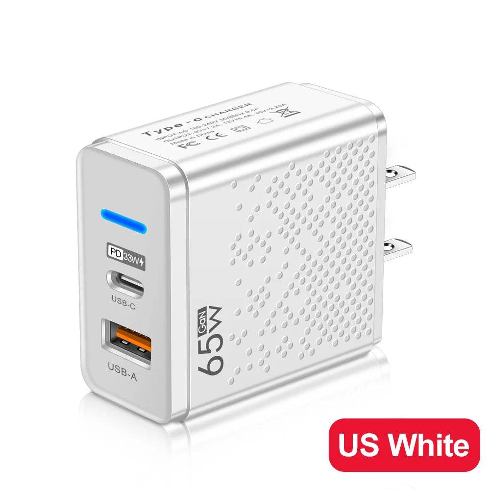 Încărcător Rapid LED 65W USB-A + USB-C pentru iPhone și Android - Venduqo