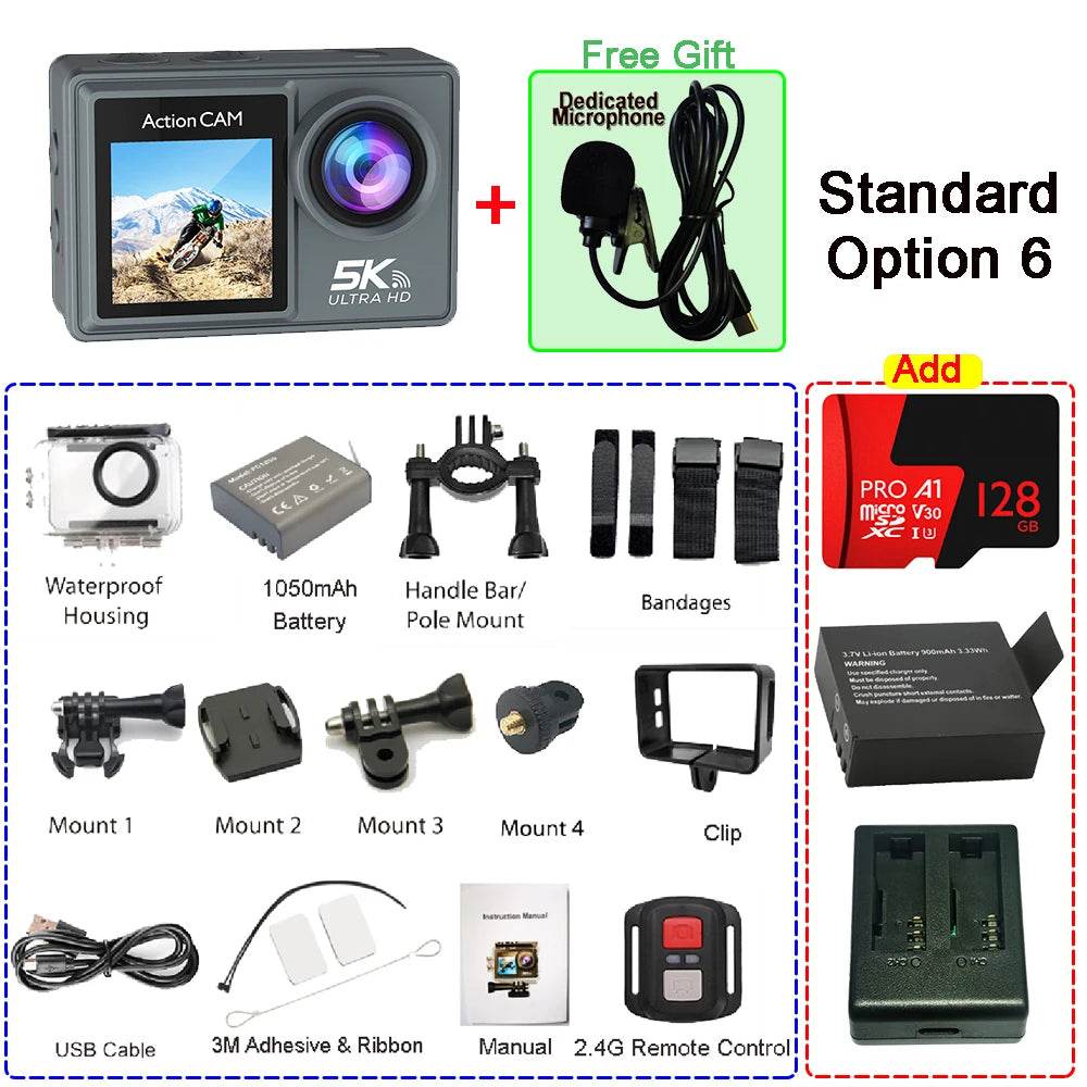 Cameră de Acțiune 5K 4K60FPS cu Ecran IPS Touch LCD și Microfon - Venduqo