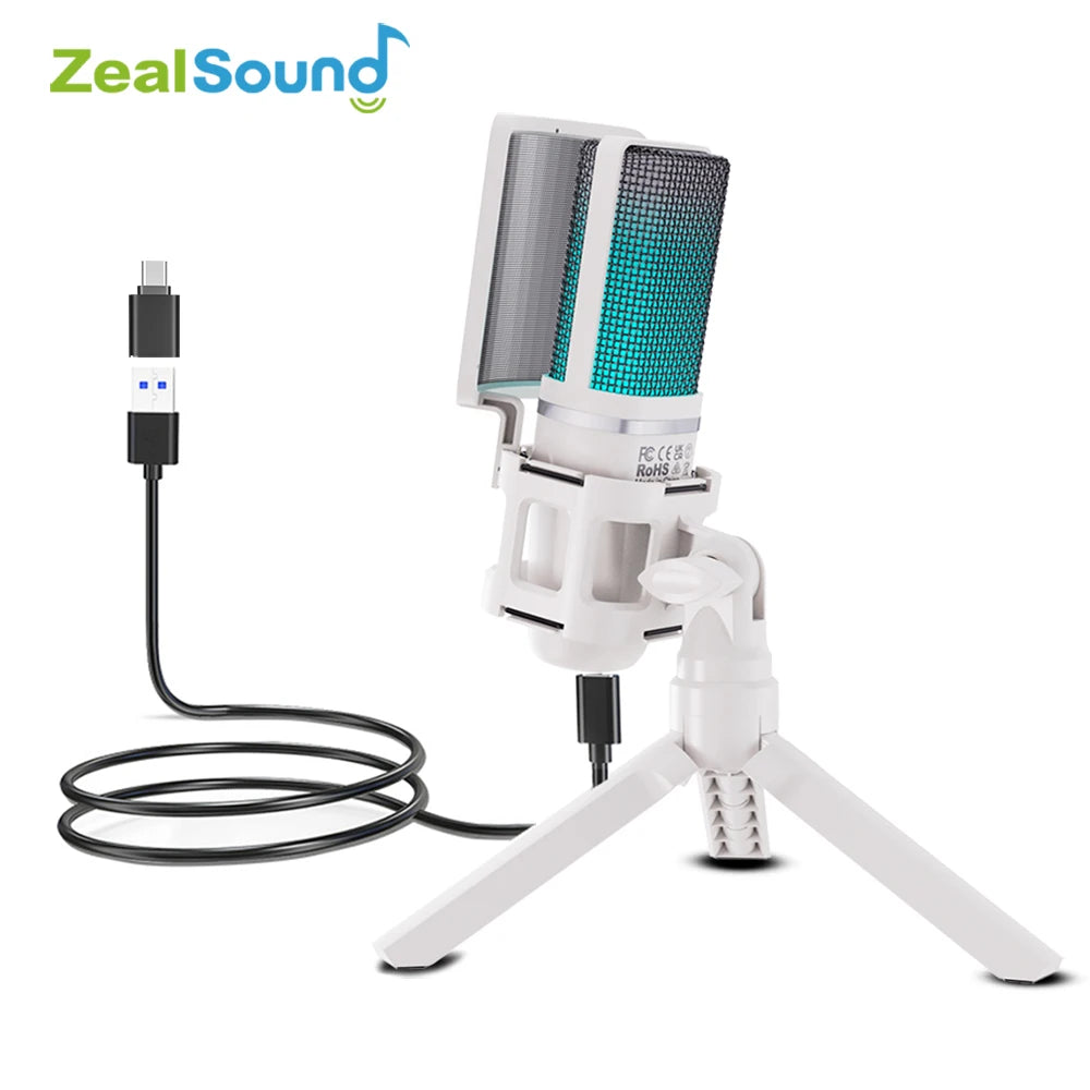 Microfon USB Condensator ZealSound - Mic RGB pentru Streaming PC & Mac