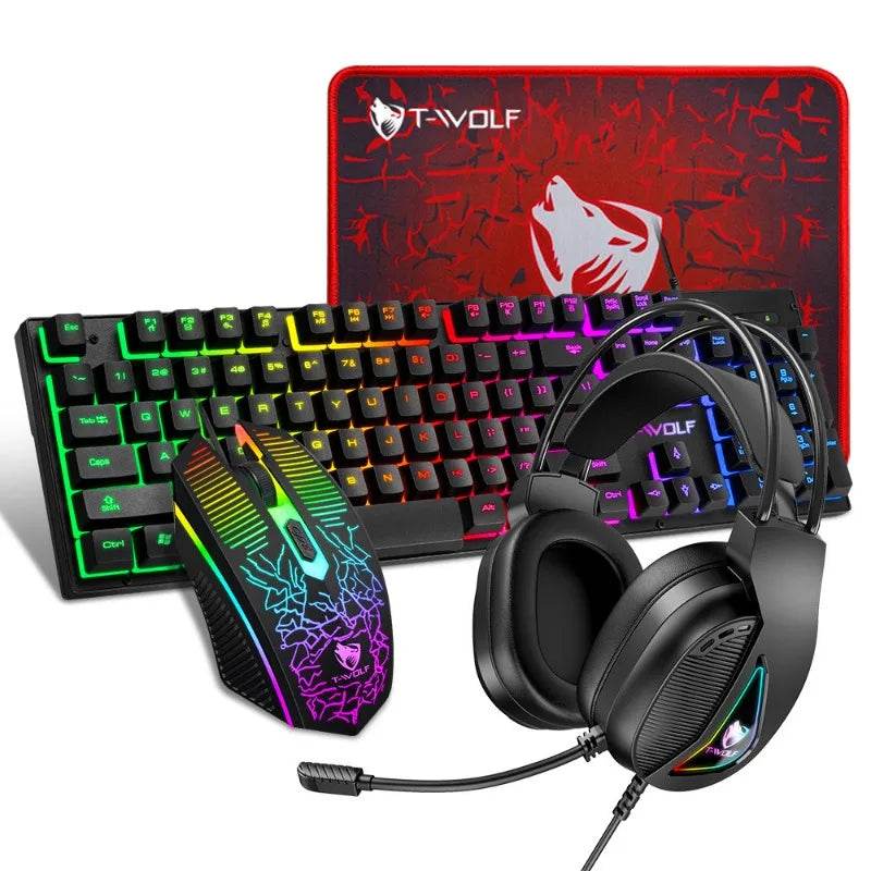 Set de Joc Thunder Wolf TF400 - Tastatură, Mouse și Căști RGB - Venduqo