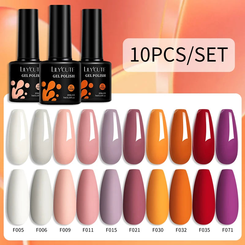 Set 10 Piese Lac Unghii Gel LILYCUTE - Culori de Primăvară și Vară