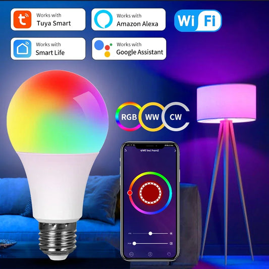 Becuri LED Inteligente Tuya WiFi E27, RGB, Control Vocal