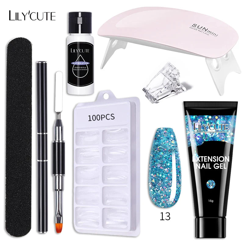 LILYCUTE Set Manicure 15ML cu Gel pentru Extensii Unghii și Lampă UV