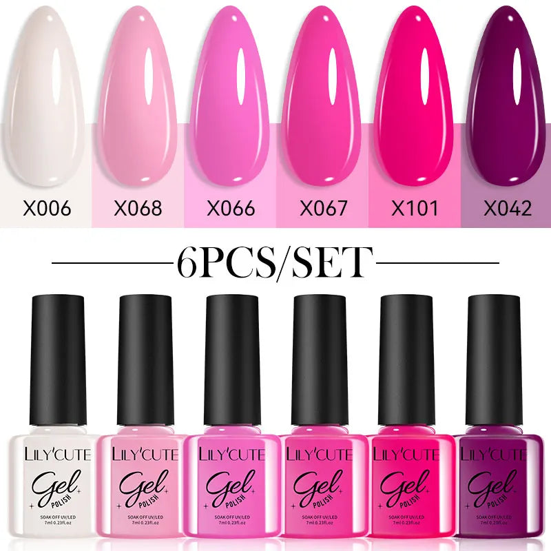 LILYCUTE Set de 6 Piese 7ml Oja Gel pentru Unghii DIY