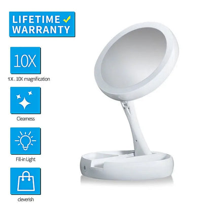 Oglindă Vanity Flexibilă și Pliabilă cu LED – 1X/10X