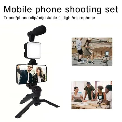 Kit de Vlogging pentru Smartphone BSLIUFANG - Trepied, Microfon & Lumină LED