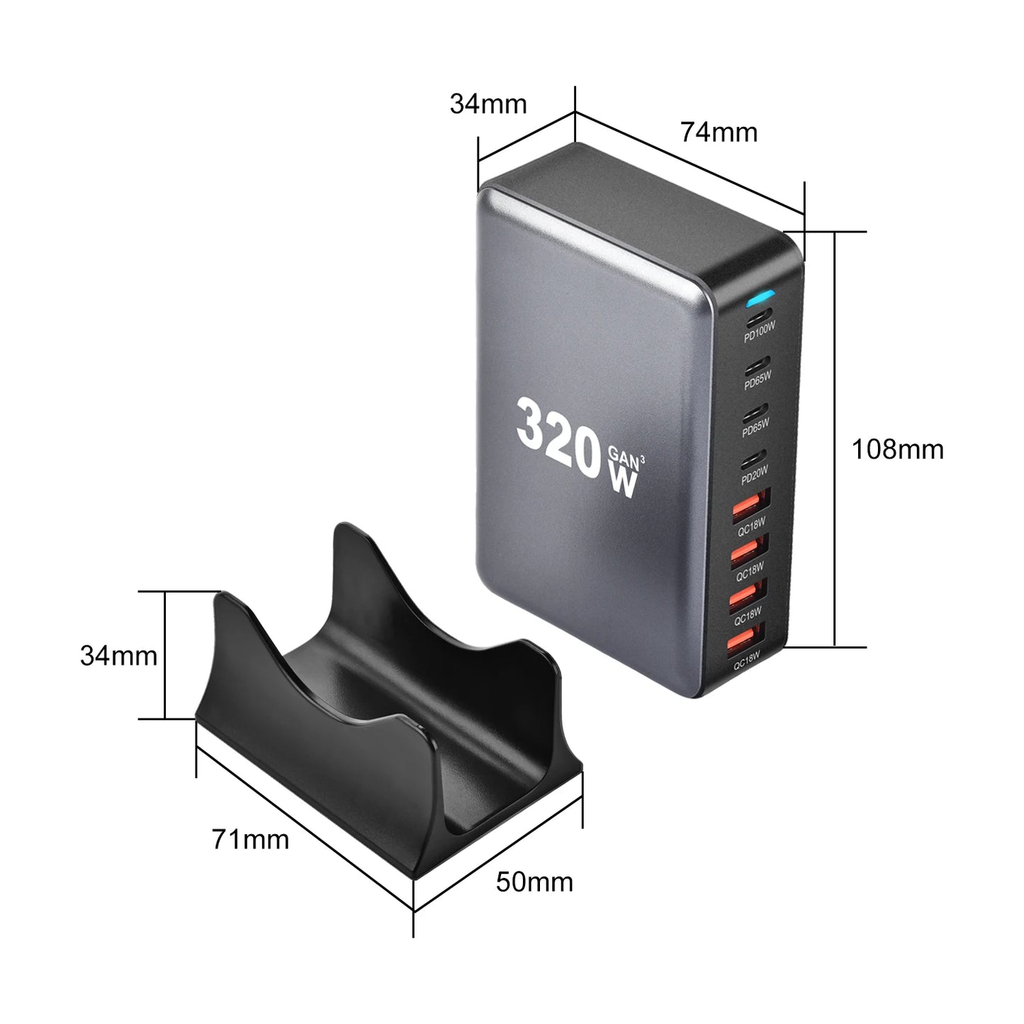 Încărcător GaN 320W USB C Rapid cu 8 Porturi