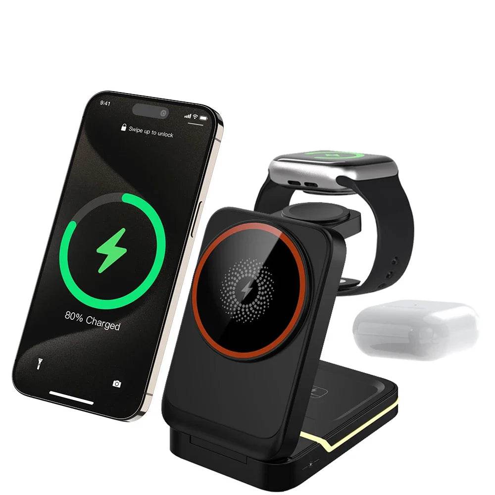 Stație de Încărcare Wireless Magnetică 3 în 1 pentru iPhone, Apple Watch și AirPods - Venduqo