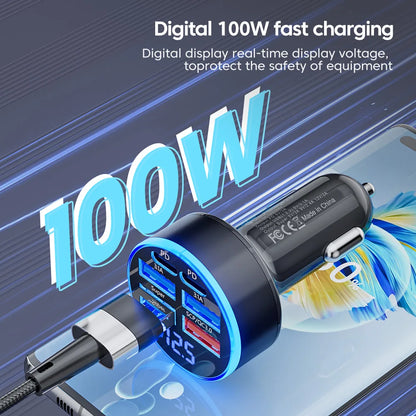 Încărcător Auto Rapid 100W cu 6 Porturi USB-C și QC3.0