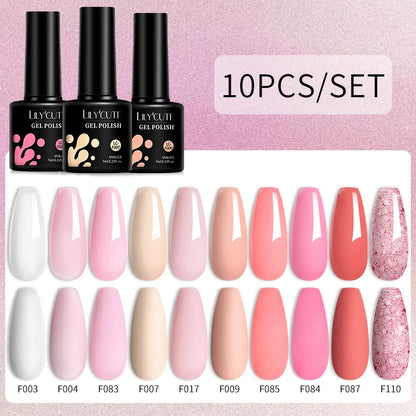 Set 10 Piese Lac Unghii Gel LILYCUTE - Culori de Primăvară și Vară