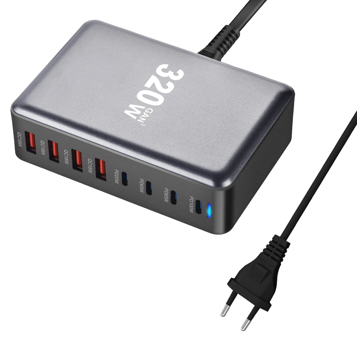 Încărcător GaN 320W USB C Rapid cu 8 Porturi