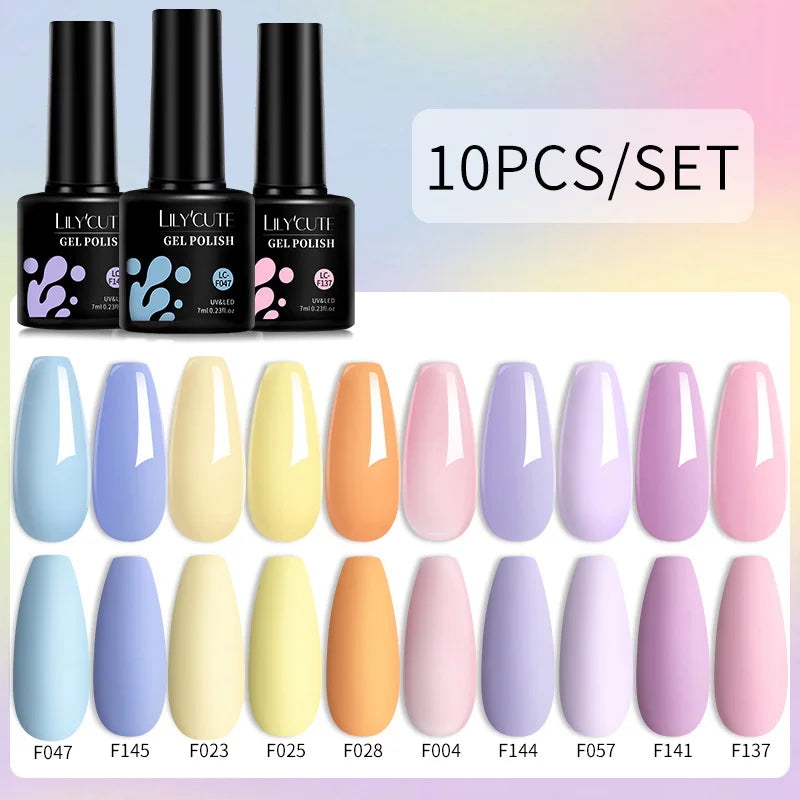 Set 10 Piese Lac Unghii Gel LILYCUTE - Culori de Primăvară și Vară