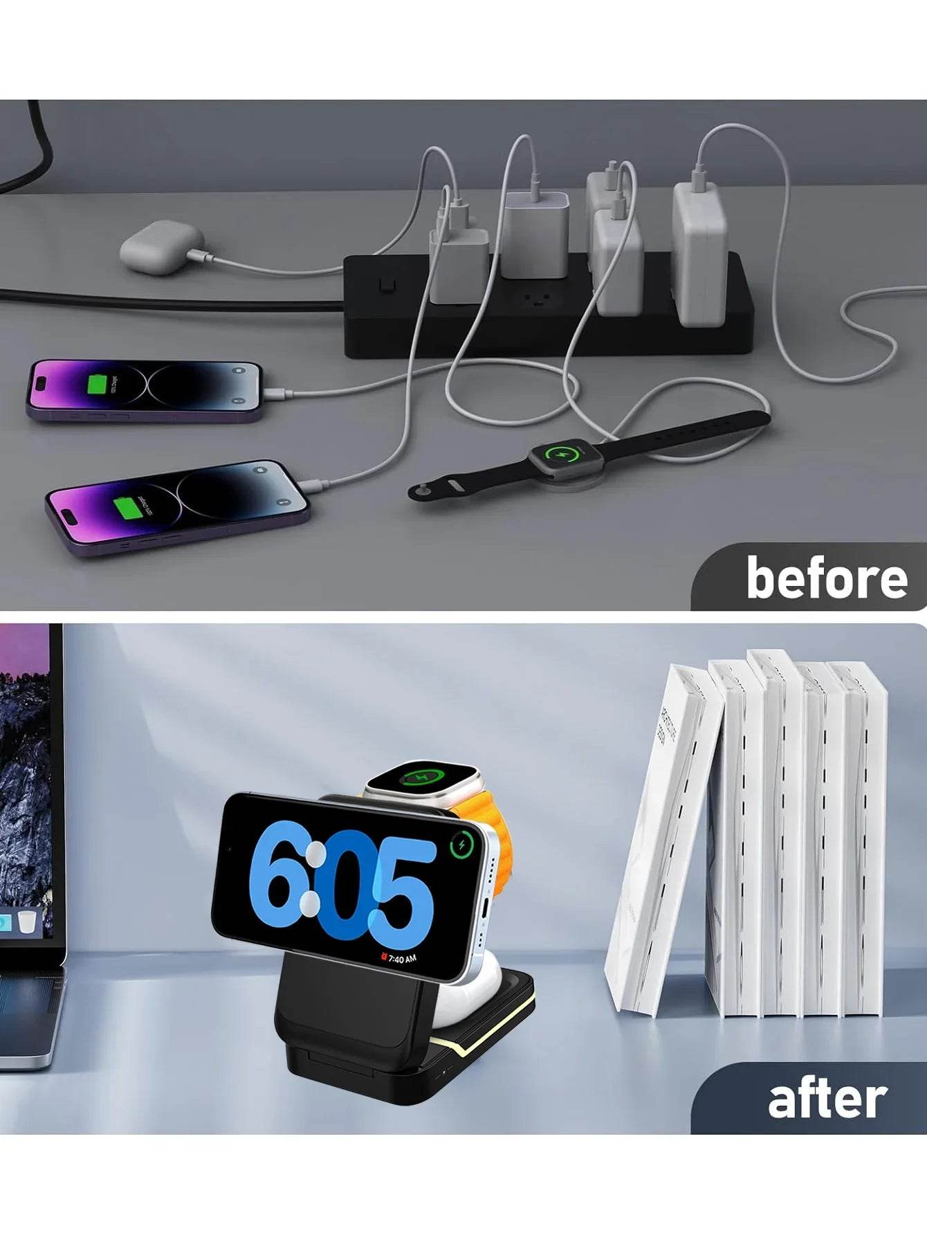 Stație de Încărcare Wireless Magnetică 3 în 1 pentru iPhone, Apple Watch și AirPods - Venduqo