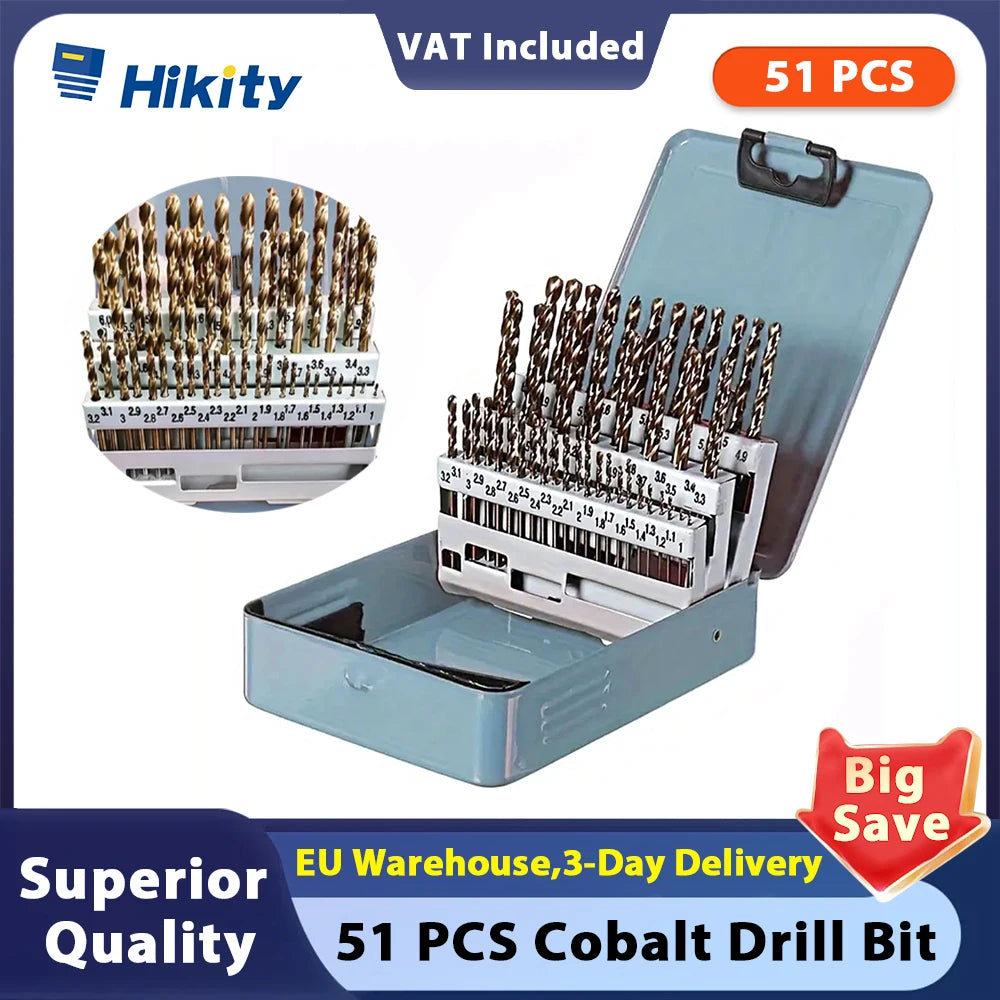 Set de 51 Burghie Metalice Hikity 1-6mm Titanium HSS