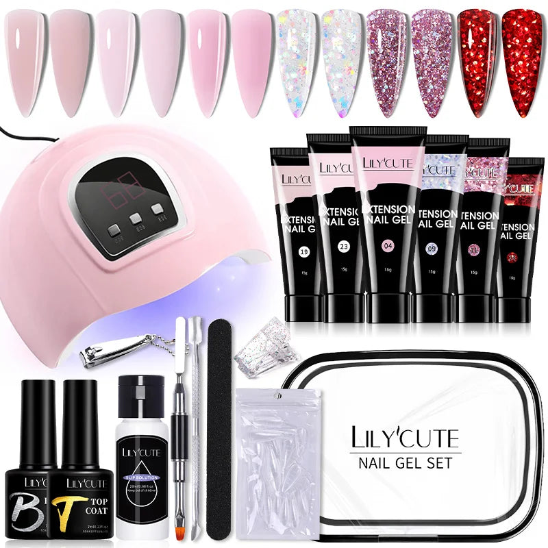 LILYCUTE Set Manicure 15ML cu Gel pentru Extensii Unghii și Lampă UV