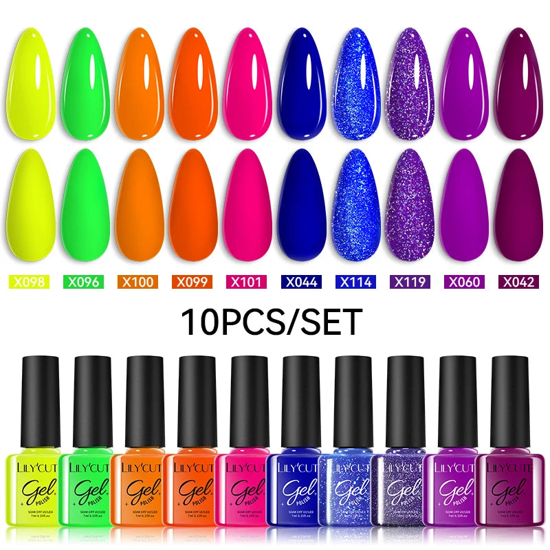 Set 10 Piese Lac Unghii Gel LILYCUTE - Culori de Primăvară și Vară