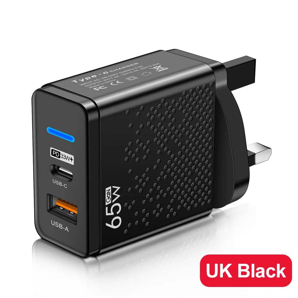 Încărcător Rapid LED 65W USB-A + USB-C pentru iPhone și Android - Venduqo