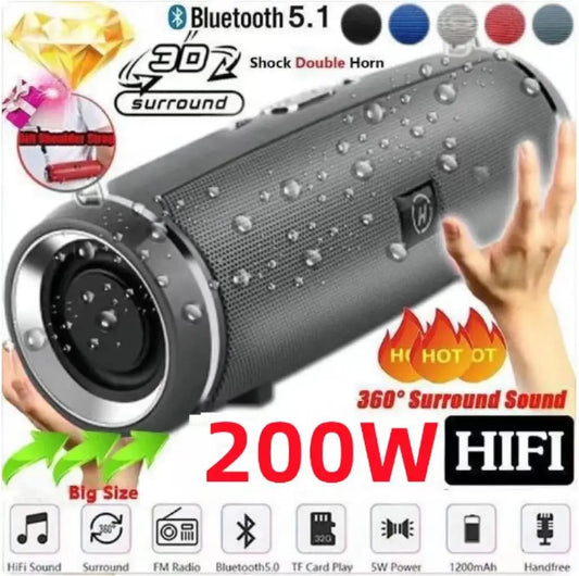 Difuzor Portabil Bluetooth 200W Waterproof cu Subwoofer