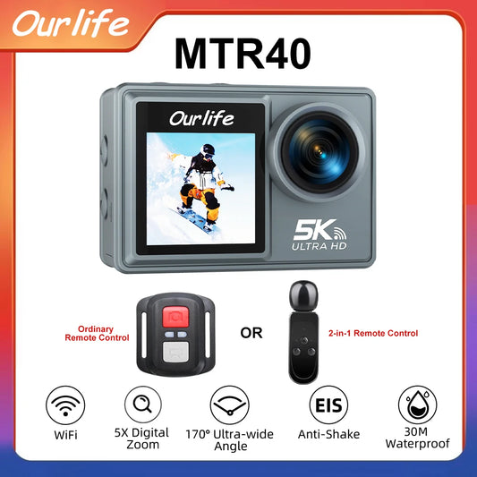 Cameră de acțiune Ourlife MTR40 5K cu ecran tactil de 2" și zoom 5x