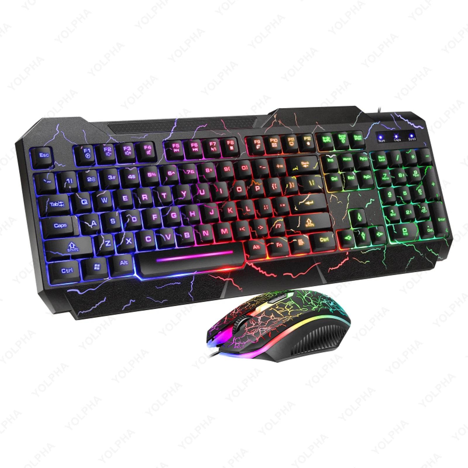 Set Tastatură și Mouse Gaming Crack Rainbow Glow - Venduqo