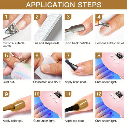 Set 10 Piese Oja Gel Semi Permanent Nude Roz Alb Glitter