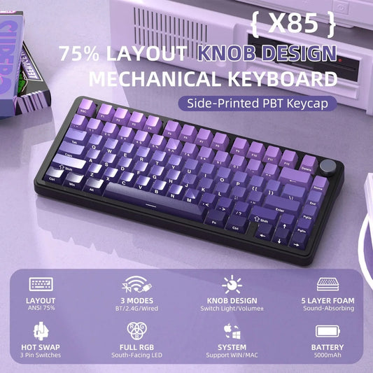 Attack Shark X85 Tastatură Mecanică RGB 75% Wireless Tri-Mod GASKET