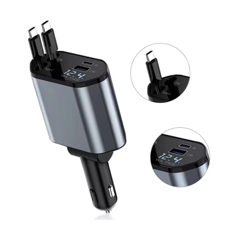 Încărcător Auto 4 în 1 120W cu Cablu Retractabil USB Type-C