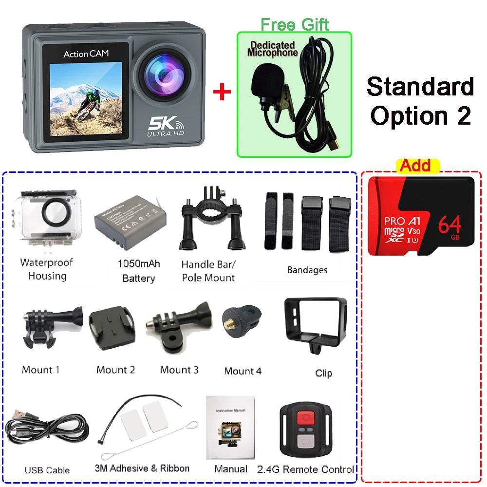 Cameră de Acțiune 5K 4K60FPS cu Ecran IPS Touch LCD și Microfon - Venduqo