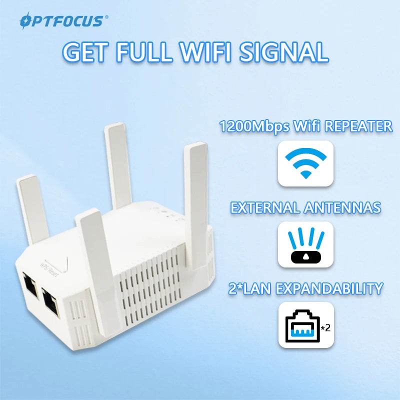 Repetitor WiFi OPTFOCUS 2.4G 5G cu 4 Antene - Extensor de Semnal - Venduqo