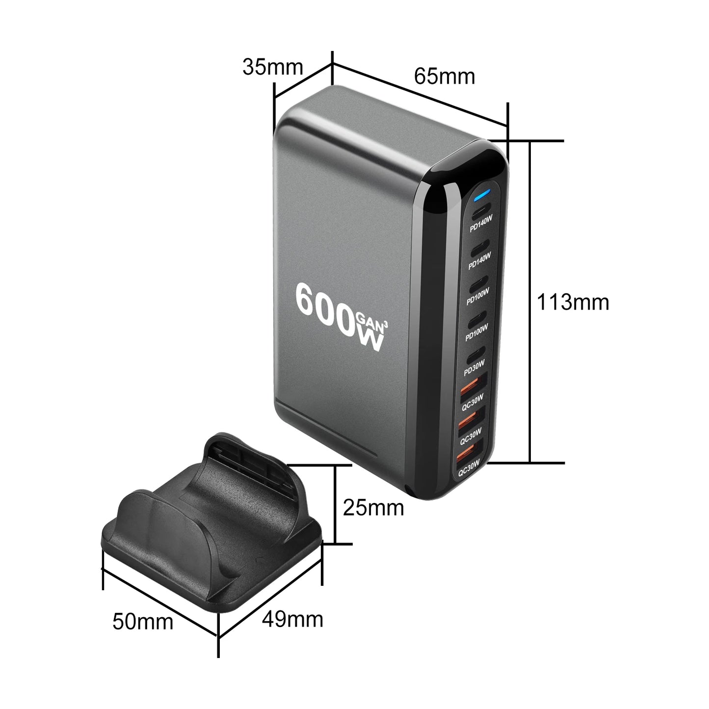 Încărcător Rapid 600W GaN 3.0 USB Tip C cu 8 Porturi