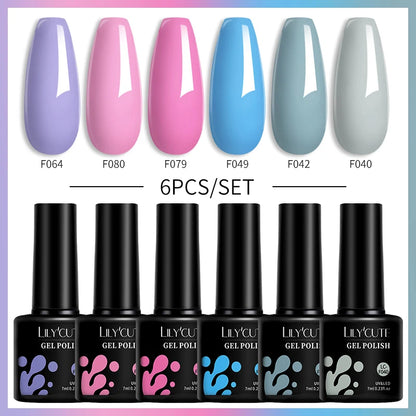 Set 6 Piese Oja Gel Termica LILYCUTE 7ML Serie Roșie