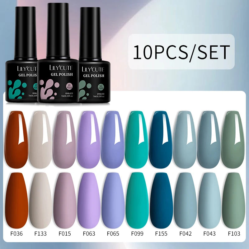 Set 10 Piese Lac Unghii Gel LILYCUTE - Culori de Primăvară și Vară