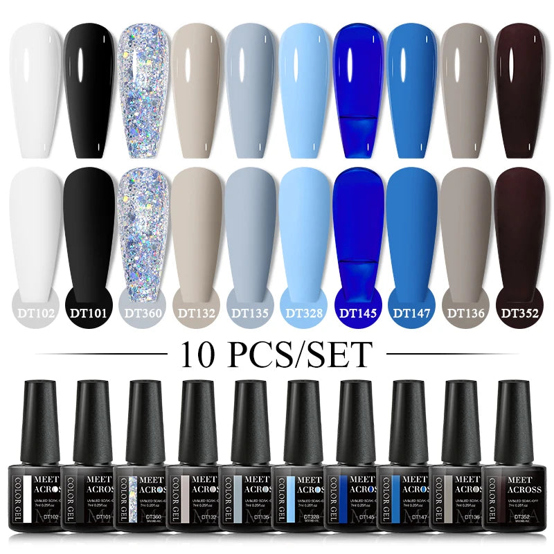 Set 10 Piese Oja Gel Semi Permanent Nude Roz Alb Glitter