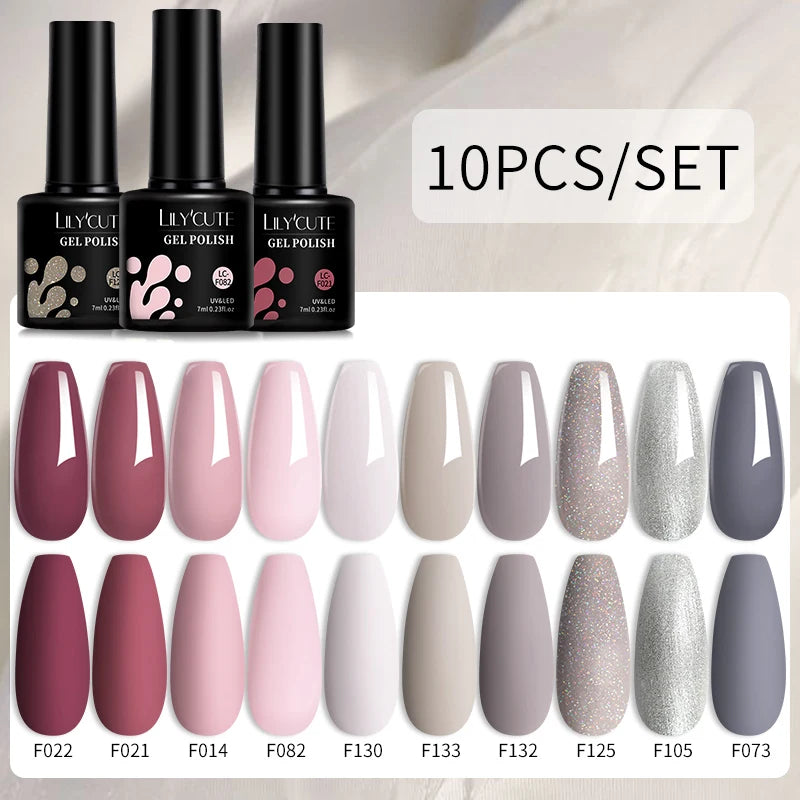 Set 10 Piese Lac Unghii Gel LILYCUTE - Culori de Primăvară și Vară